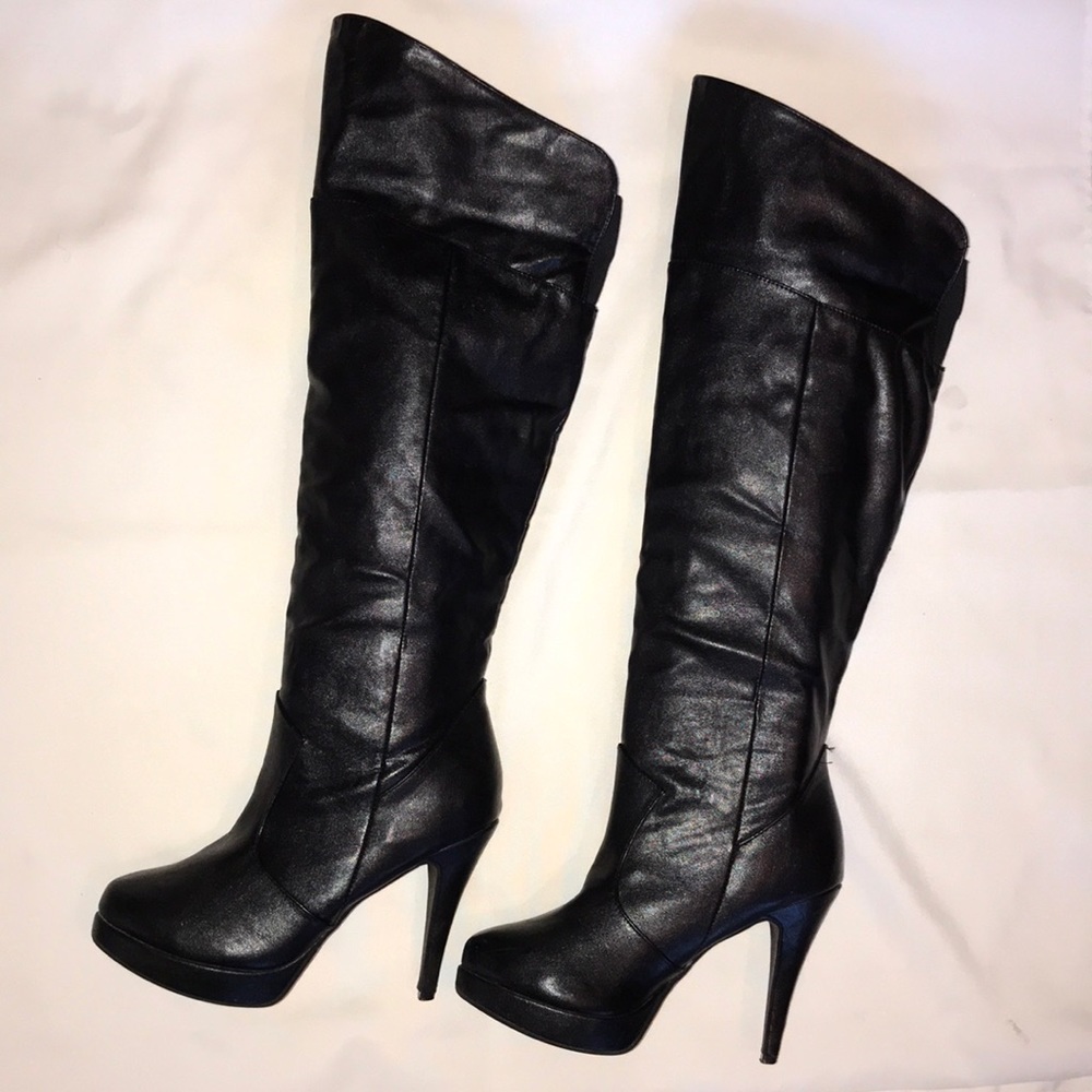 Over-the-knee Black faux-leather platform boots